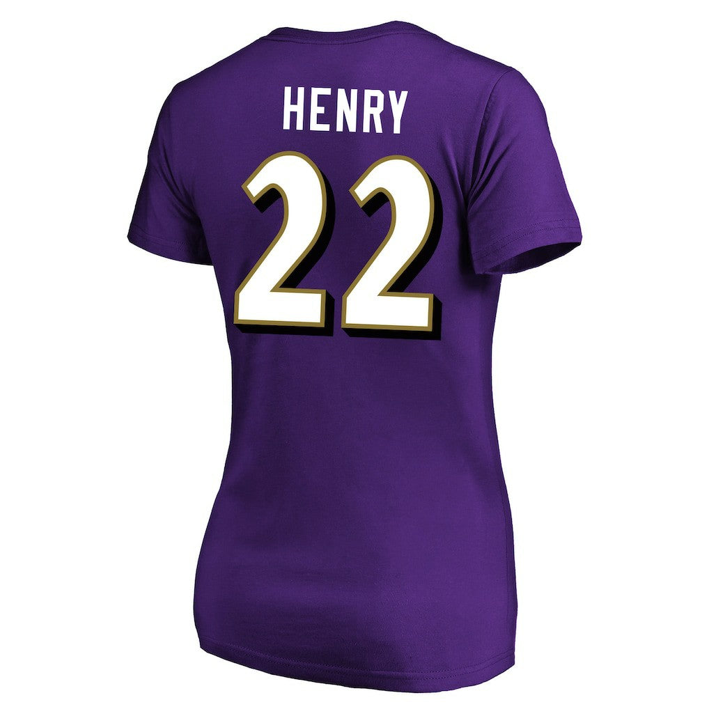 Derrick Henry Baltimore Ravens Women's Plus Size Fair Catch Name & Number Scoop Neck T-Shirt Purple