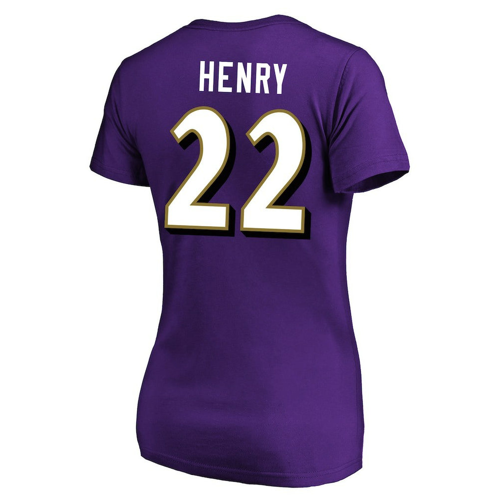 Derrick Henry Baltimore Ravens Women's Plus Size Fair Catch Name & Number Scoop Neck T-Shirt Purple