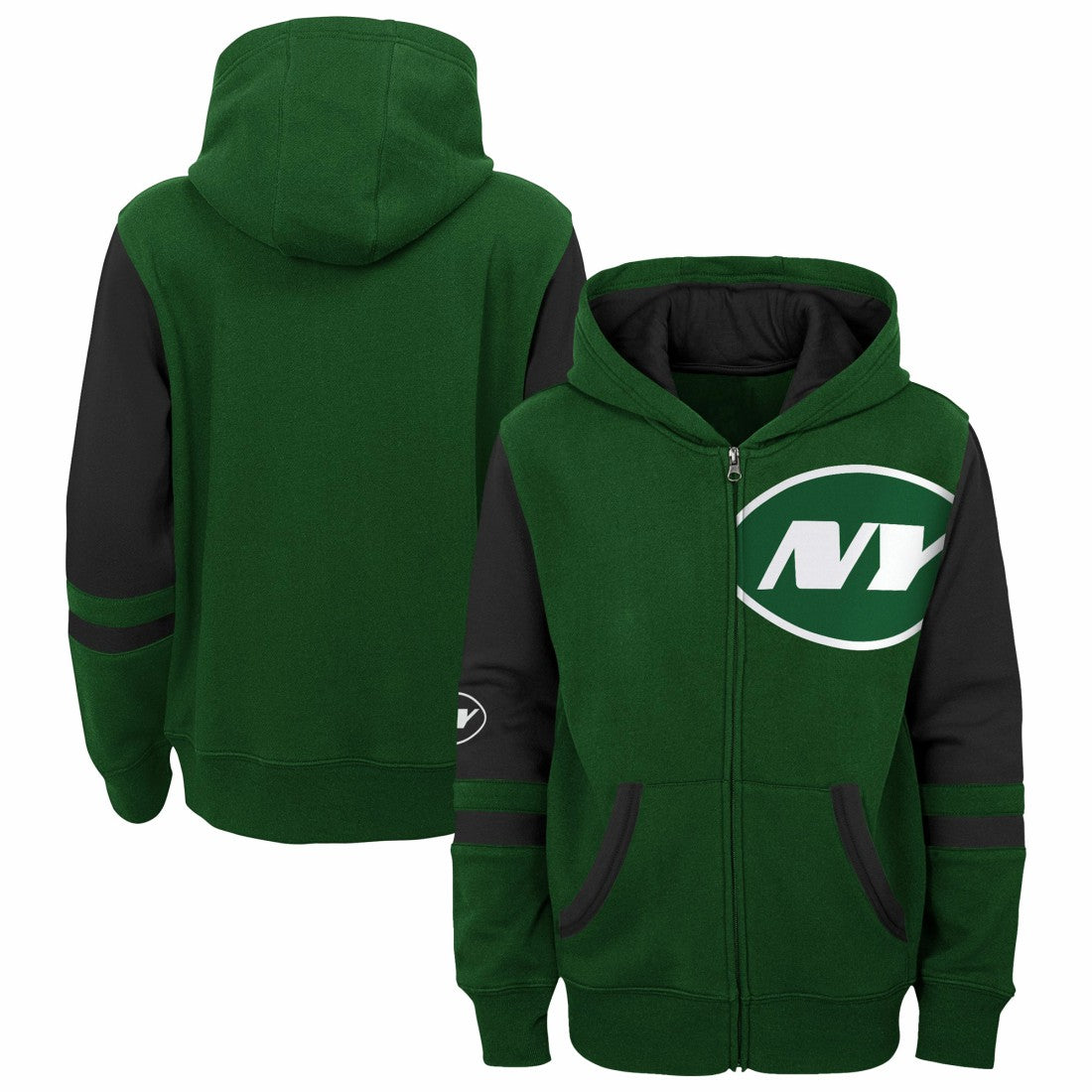 New York Jets Youth Stadium Color-Block Full-Zip Hoodie Green