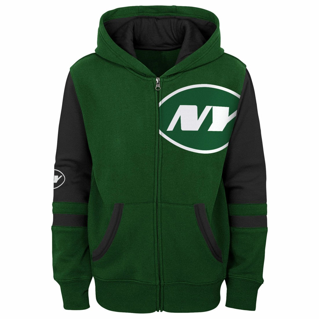 New York Jets Youth Stadium Color-Block Full-Zip Hoodie Green