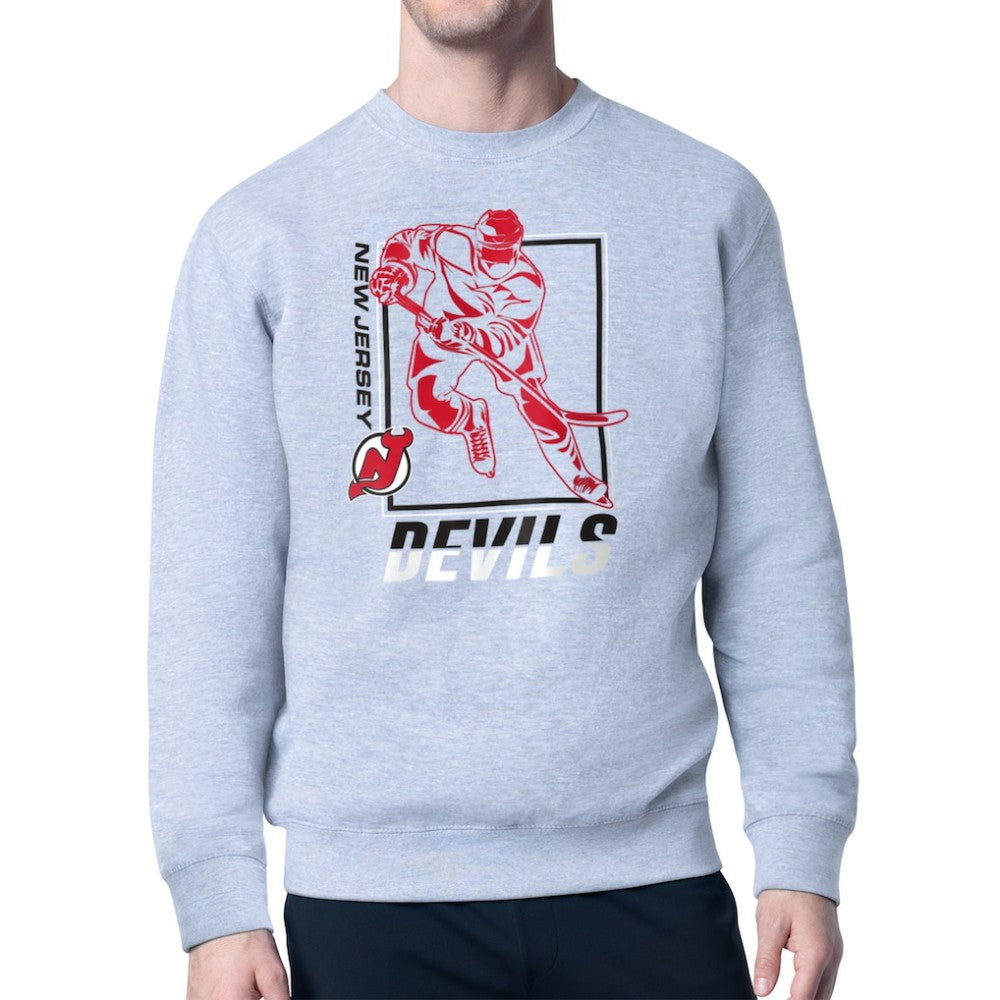 NHL New Jersey Devils Starter Player Grid Fleece Pullover Sweatshirt - Heather Gray