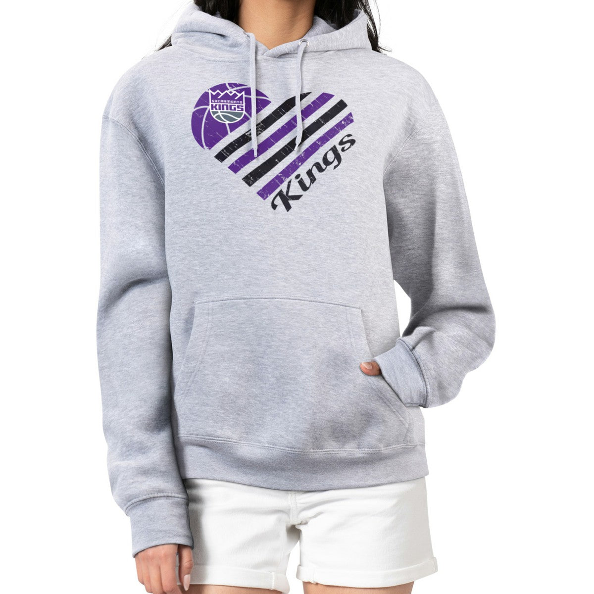 Sacramento Kings G-III 4Her by Carl Banks Women's Heart Pullover Hoodie - Heather Gray