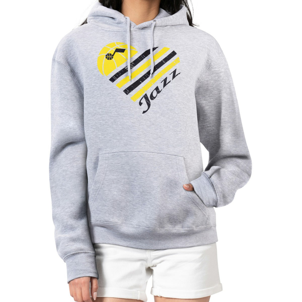 Utah Jazz G-III 4Her by Carl Banks Women's Heart Pullover Hoodie - Heather Gray