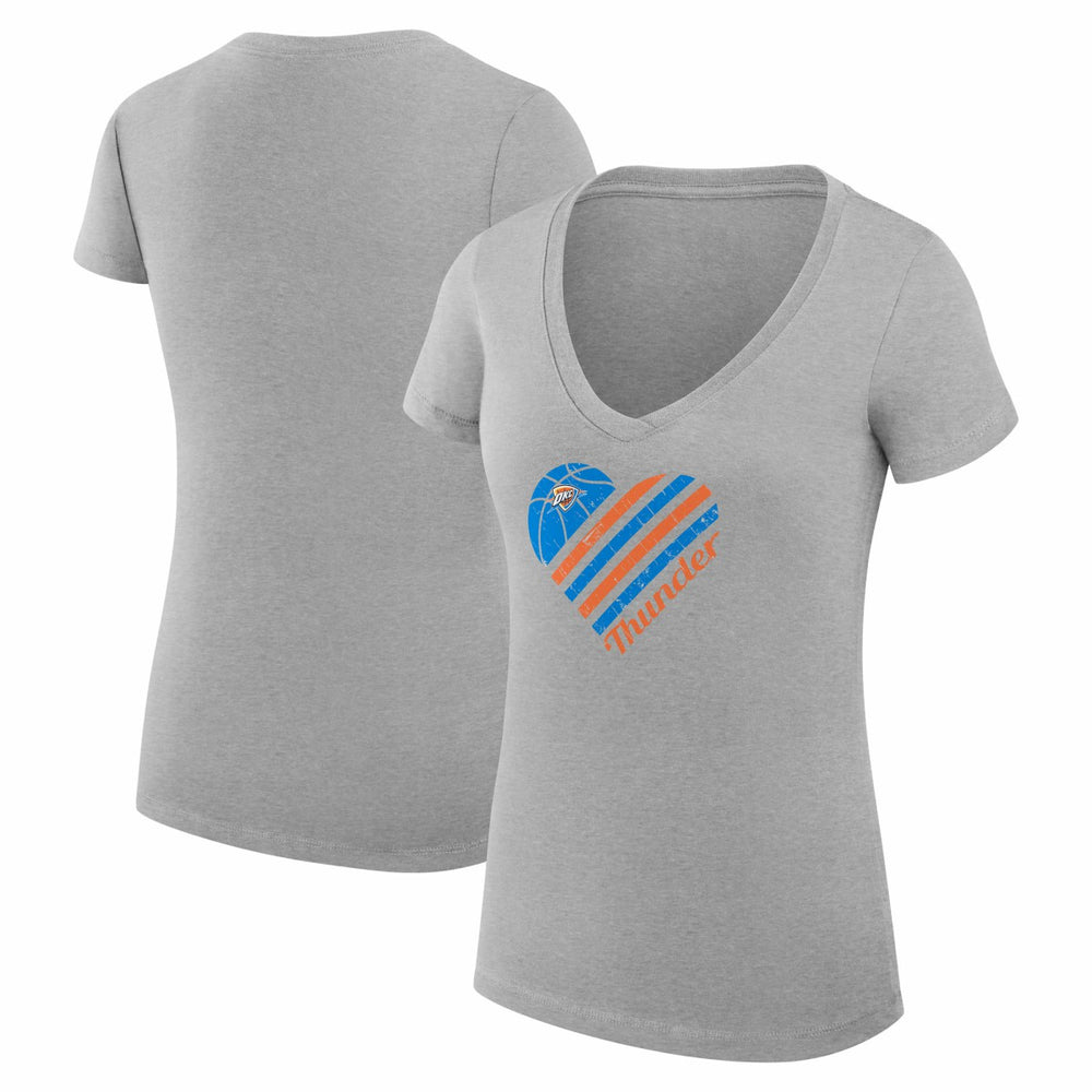 Oklahoma City Thunder G-III 4Her by Carl Banks Women's Super-Slim Fit Lightweight Heart V-Neck T-Shirt Heather Gray
