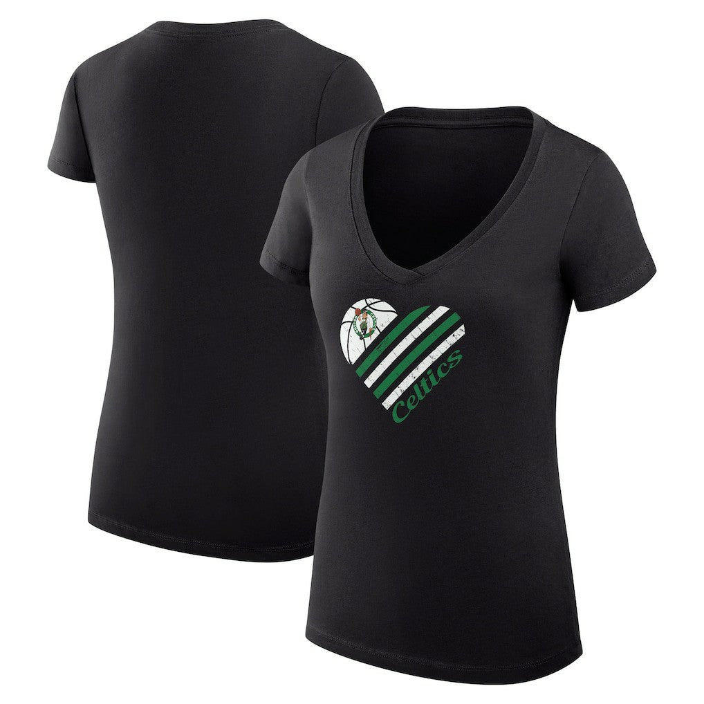 Boston Celtics G-III 4Her by Carl Banks Women's Super-Slim Fit Lightweight Heart V-Neck T-Shirt Black