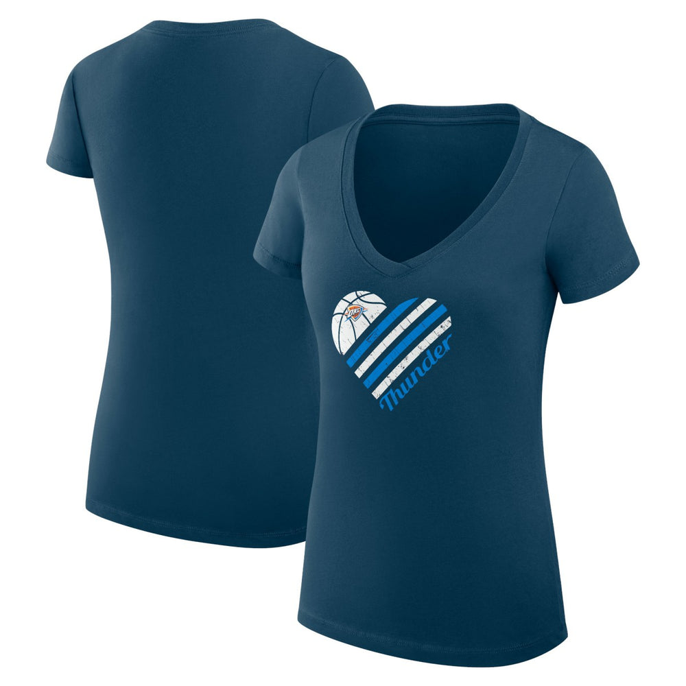 Oklahoma City Thunder G-III 4Her by Carl Banks Women's Super-Slim Fit Lightweight Heart V-Neck T-Shirt Navy