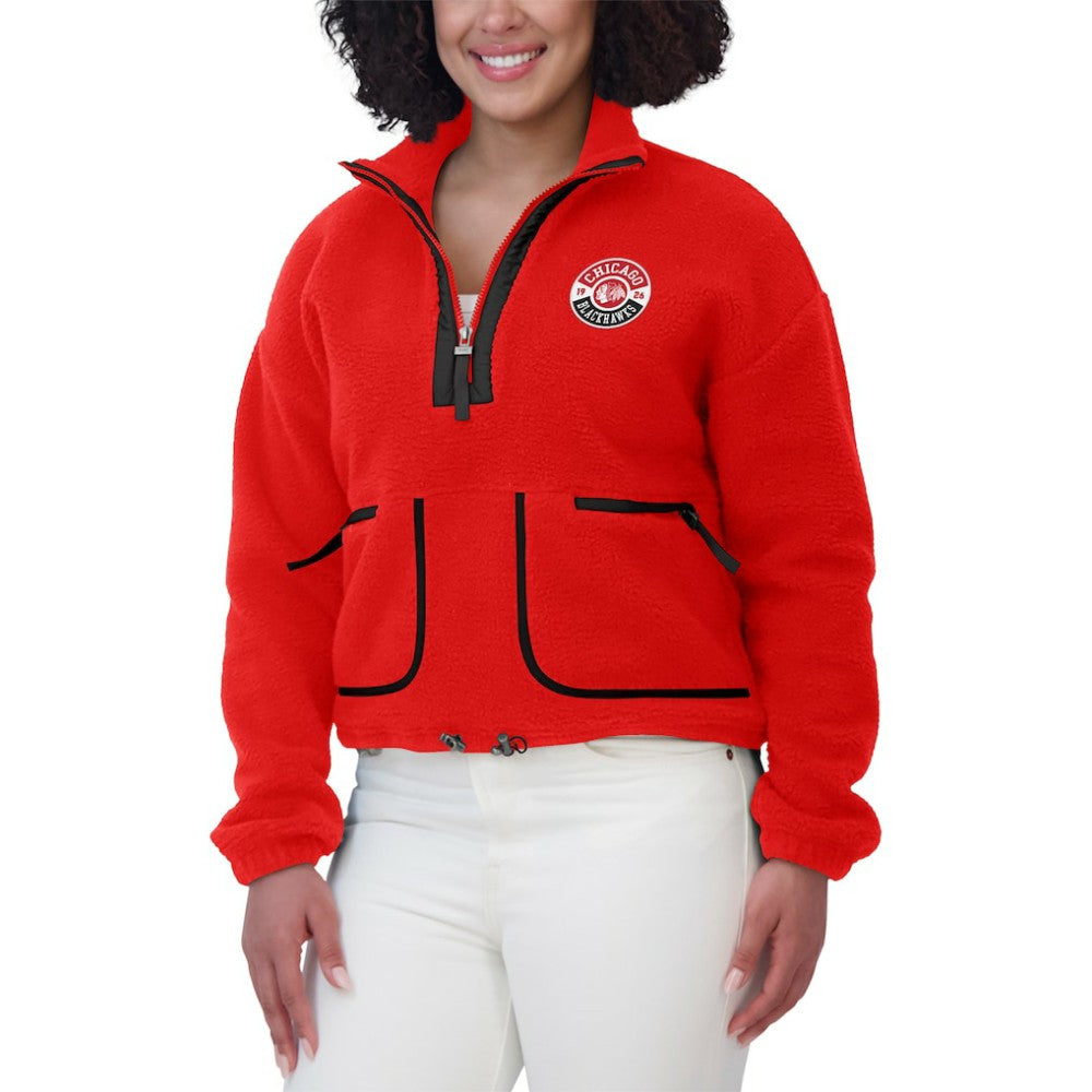 NHL Chicago Blackhawks WEAR by Erin Andrews Women's Polar Fleece Half-Zip Jacket - Red