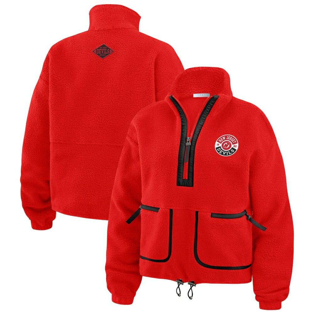 NHL New Jersey Devils WEAR by Erin Andrews Women's Polar Fleece Half-Zip Jacket - Red