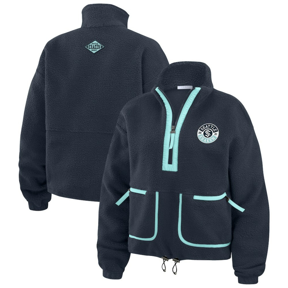 NHL Seattle Kraken WEAR by Erin Andrews Women's Polar Fleece Half-Zip Jacket - Deep Sea Blue