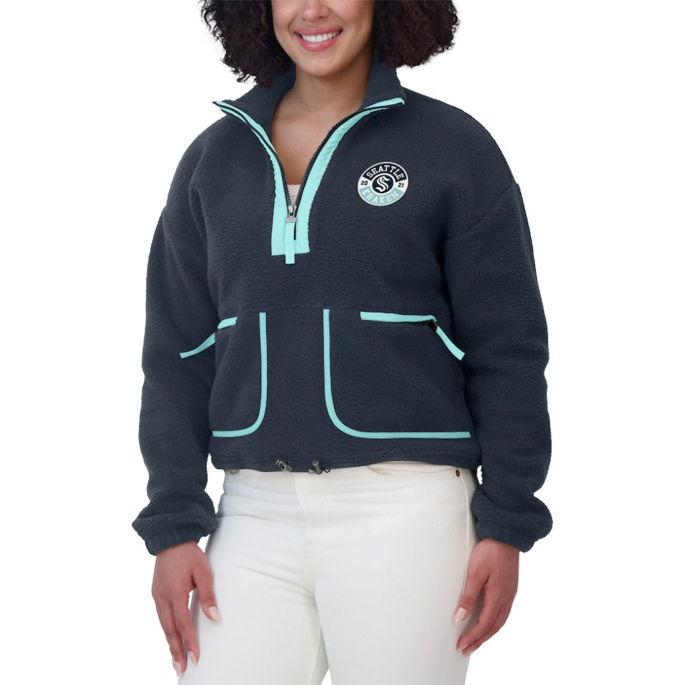 NHL Seattle Kraken WEAR by Erin Andrews Women's Polar Fleece Half-Zip Jacket - Deep Sea Blue