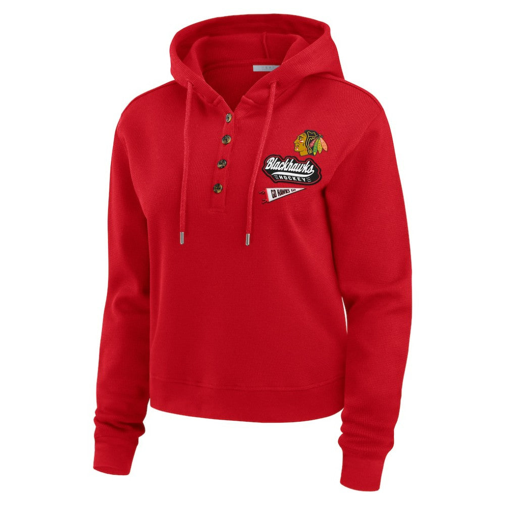 NHL Chicago Blackhawks WEAR by Erin Andrews Women's Waffle-Knit Pullover Hoodie - Red