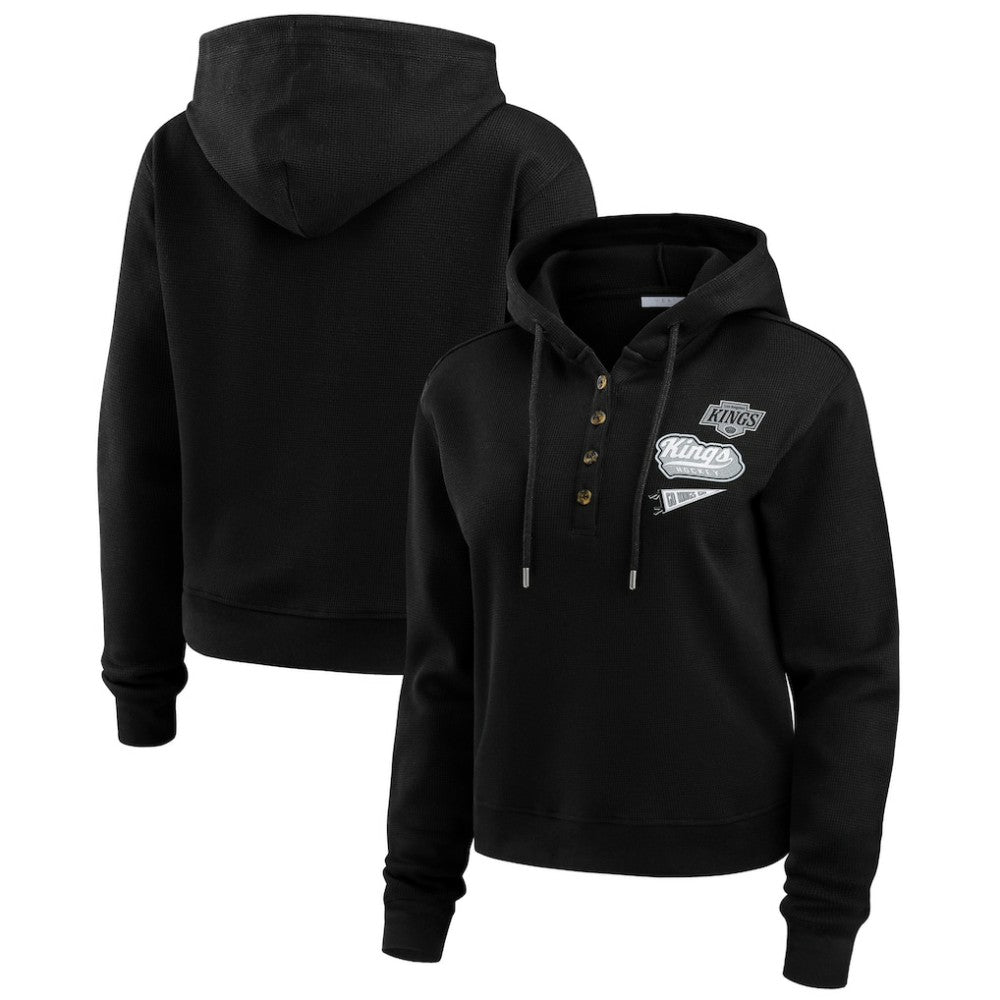 NHL Los Angeles Kings WEAR by Erin Andrews Women's Waffle-Knit Pullover Hoodie - Black