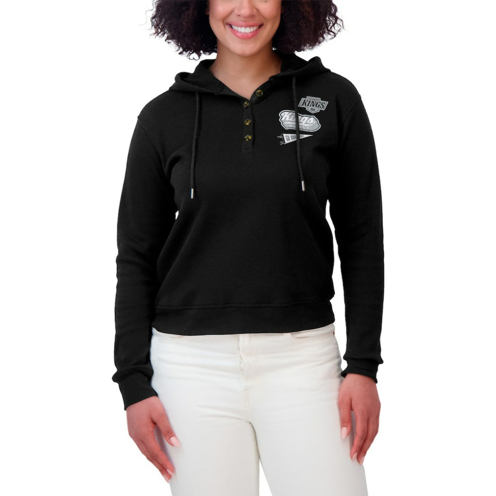 NHL Los Angeles Kings WEAR by Erin Andrews Women's Waffle-Knit Pullover Hoodie - Black