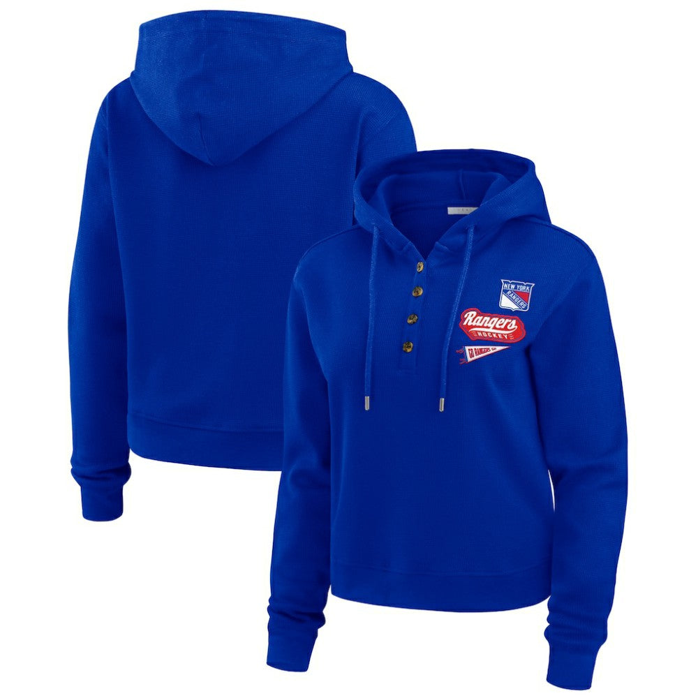 NHL New York Rangers WEAR by Erin Andrews Women's Waffle-Knit Pullover Hoodie - Blue