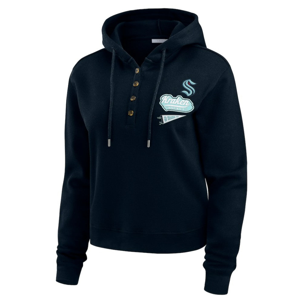 NHL Seattle Kraken WEAR by Erin Andrews Women's Waffle-Knit Pullover Hoodie - Deep Sea Blue