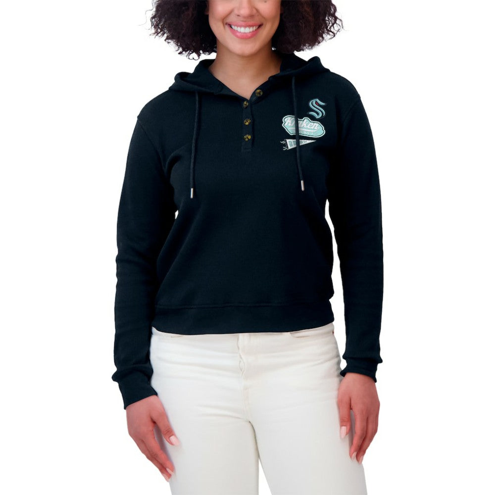 NHL Seattle Kraken WEAR by Erin Andrews Women's Waffle-Knit Pullover Hoodie - Deep Sea Blue