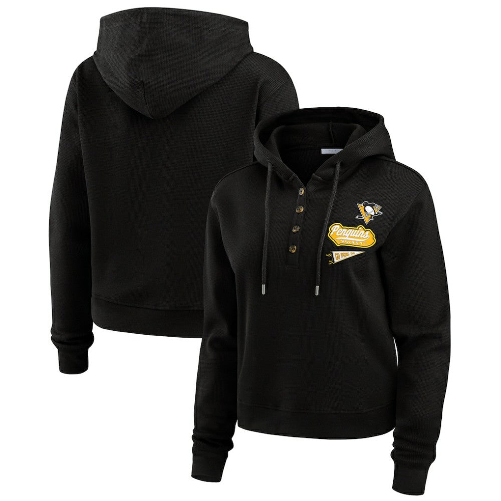 NHL Pittsburgh Penguins WEAR by Erin Andrews Women's Waffle-Knit Pullover Hoodie - Black
