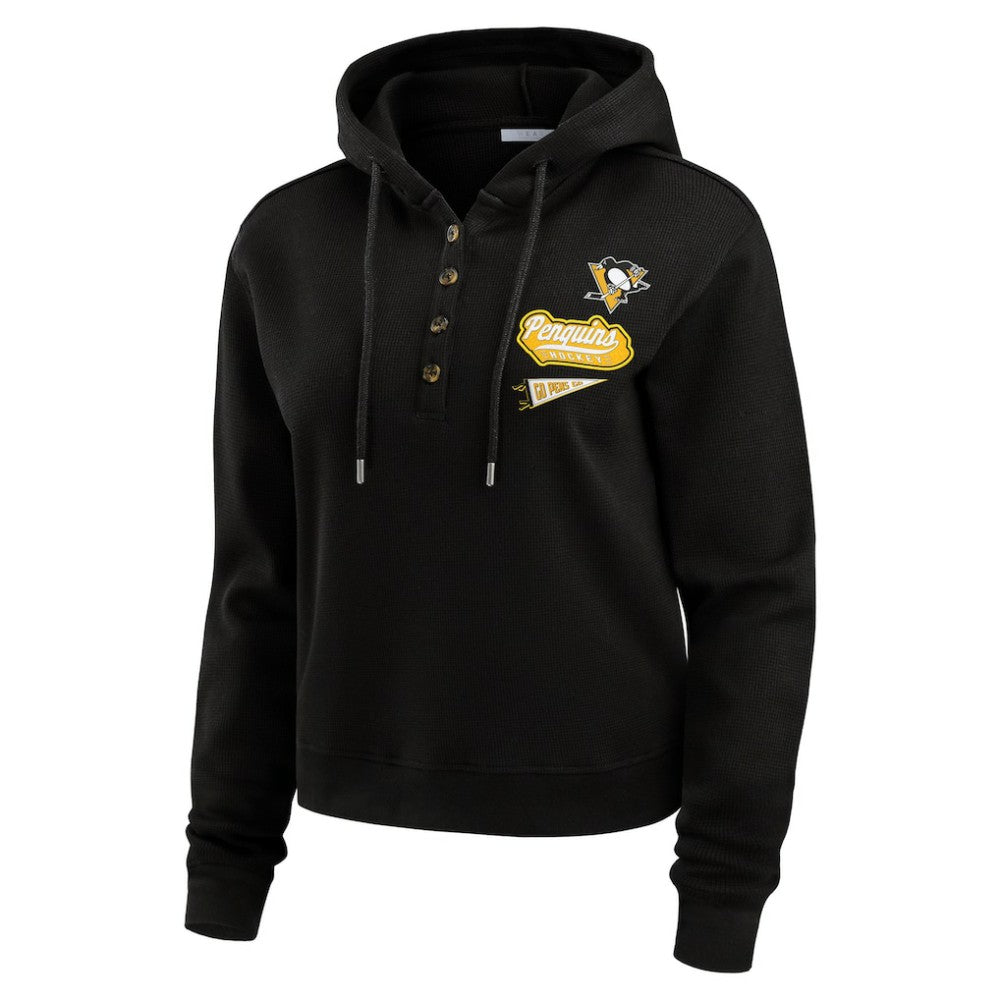 NHL Pittsburgh Penguins WEAR by Erin Andrews Women's Waffle-Knit Pullover Hoodie - Black