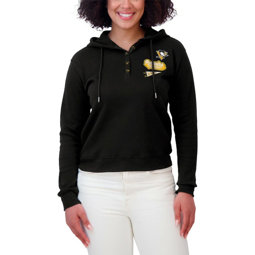 NHL Pittsburgh Penguins WEAR by Erin Andrews Women's Waffle-Knit Pullover Hoodie - Black