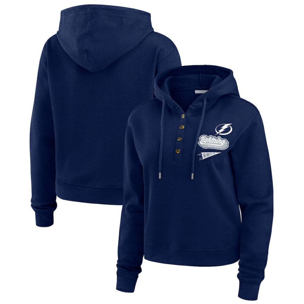 NHL Tampa Bay Lightning WEAR by Erin Andrews Women's Waffle-Knit Pullover Hoodie - Blue
