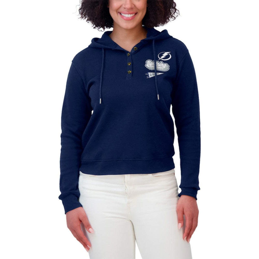 NHL Tampa Bay Lightning WEAR by Erin Andrews Women's Waffle-Knit Pullover Hoodie - Blue