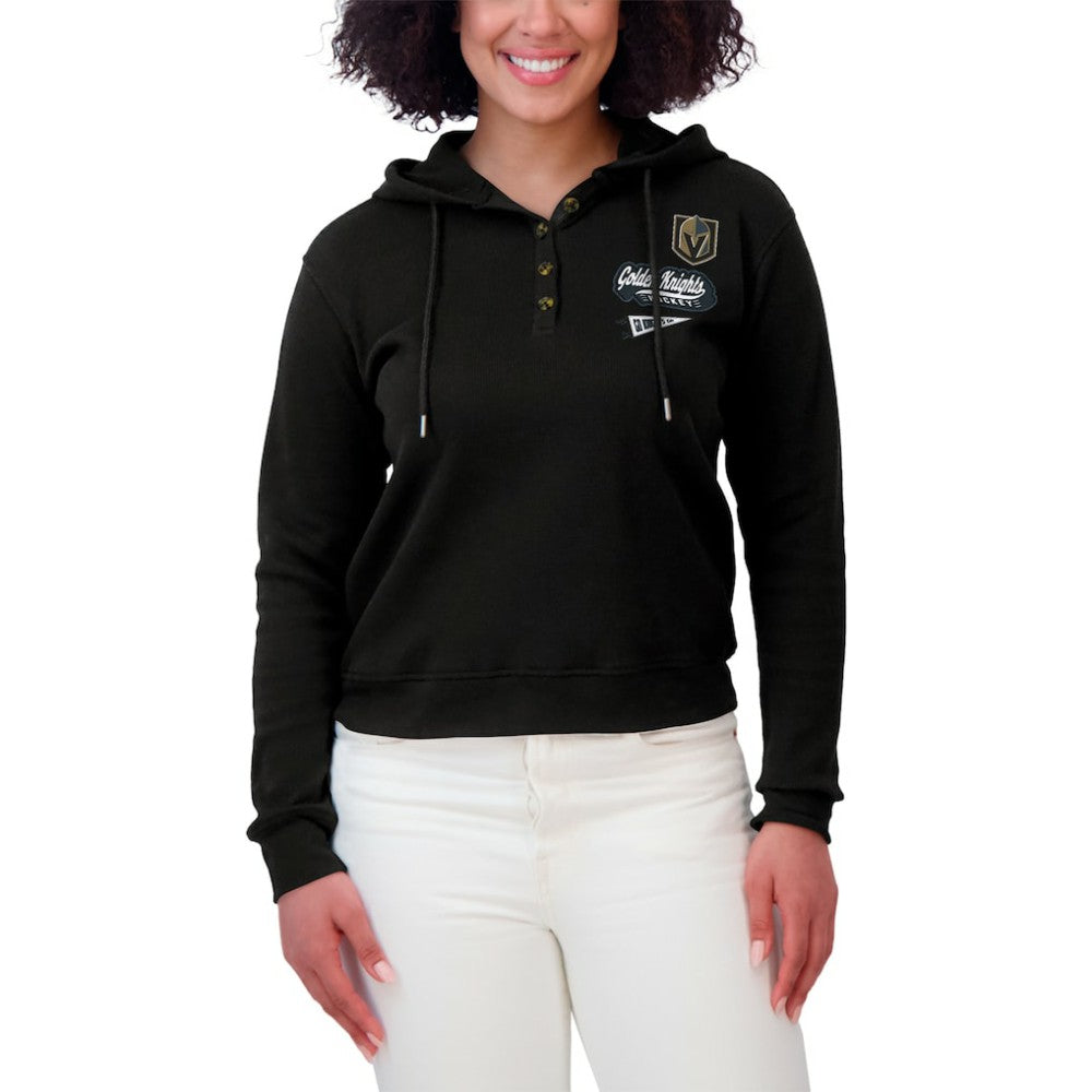 NHL Vegas Golden Knights WEAR by Erin Andrews Women's Waffle-Knit Pullover Hoodie - Black
