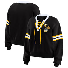 NHL Pittsburgh Penguins WEAR by Erin Andrews Women's Cropped Lace-Up Sweater - Black