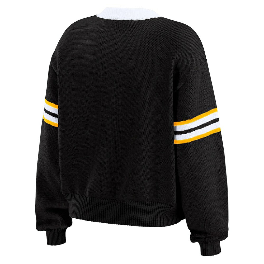 NHL Pittsburgh Penguins WEAR by Erin Andrews Women's Cropped Lace-Up Sweater - Black