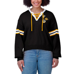 NHL Pittsburgh Penguins WEAR by Erin Andrews Women's Cropped Lace-Up Sweater - Black