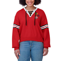 NHL Chicago Blackhawks WEAR by Erin Andrews Women's Cropped Lace-Up Sweater - Red
