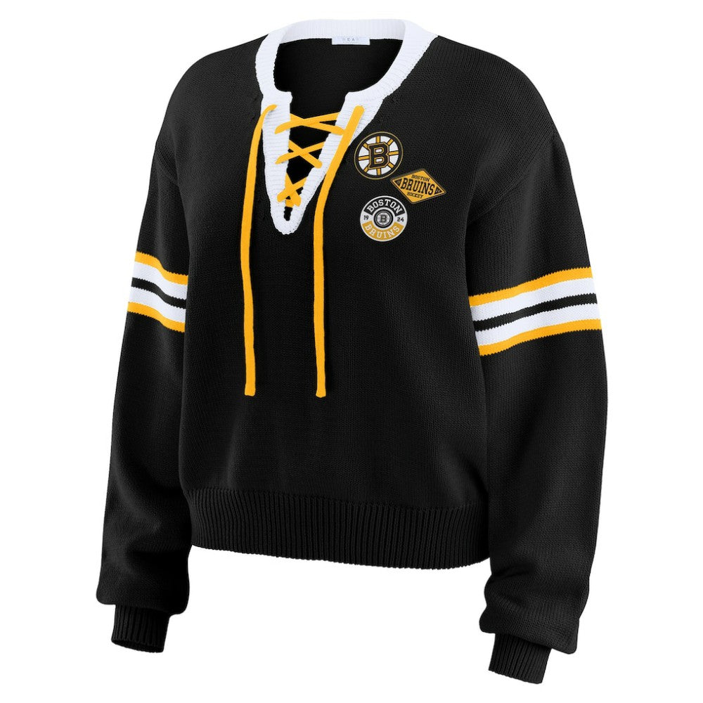 NHL Boston Bruins WEAR by Erin Andrews Women's Cropped Lace-Up Sweater - Black