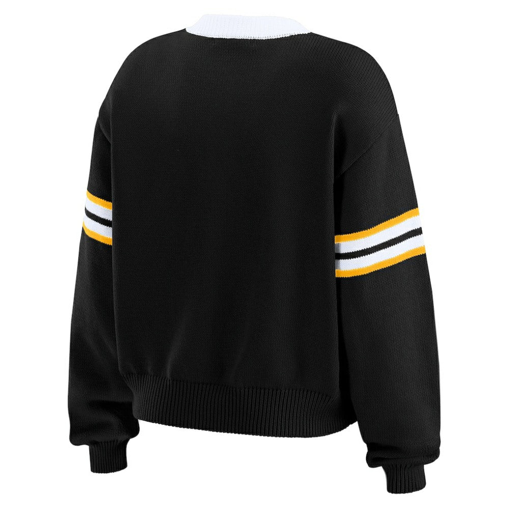 NHL Boston Bruins WEAR by Erin Andrews Women's Cropped Lace-Up Sweater - Black