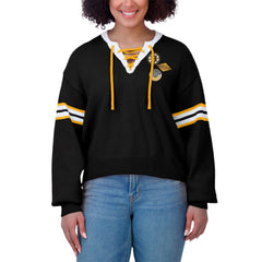 NHL Boston Bruins WEAR by Erin Andrews Women's Cropped Lace-Up Sweater - Black