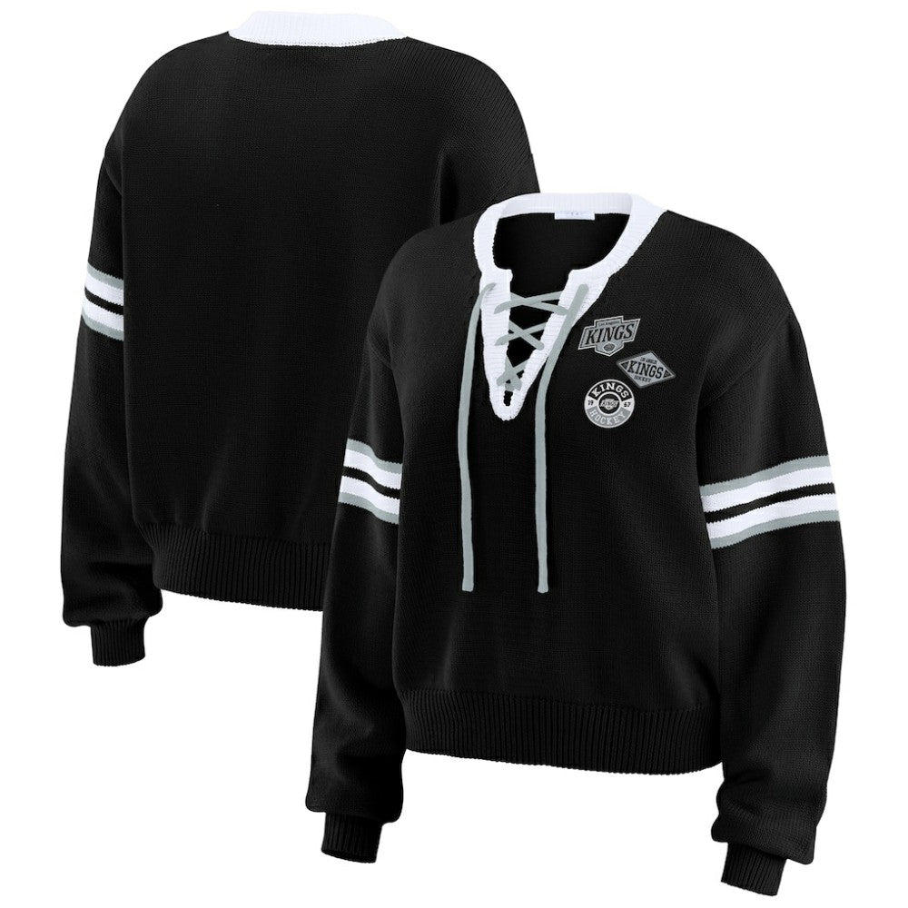 NHL Los Angeles Kings WEAR by Erin Andrews Women's Cropped Lace-Up Sweater - Black