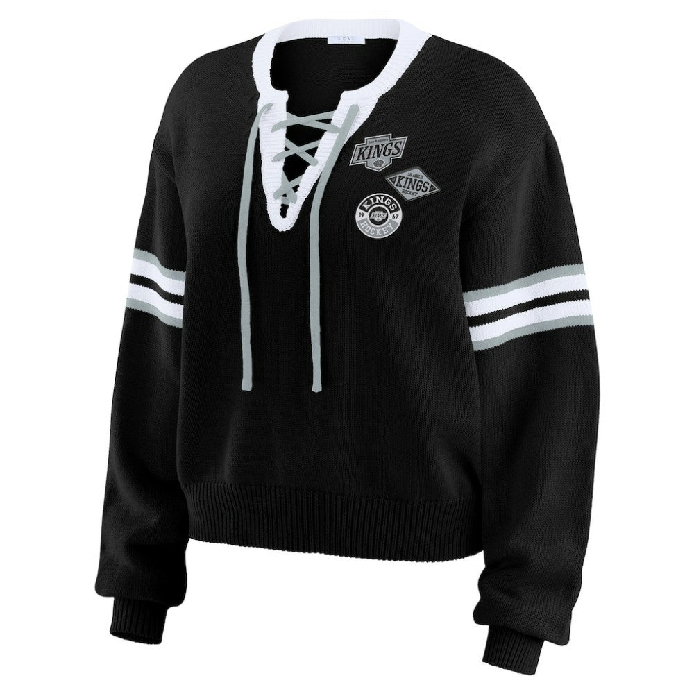 NHL Los Angeles Kings WEAR by Erin Andrews Women's Cropped Lace-Up Sweater - Black