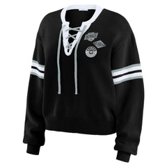 NHL Los Angeles Kings WEAR by Erin Andrews Women's Cropped Lace-Up Sweater - Black