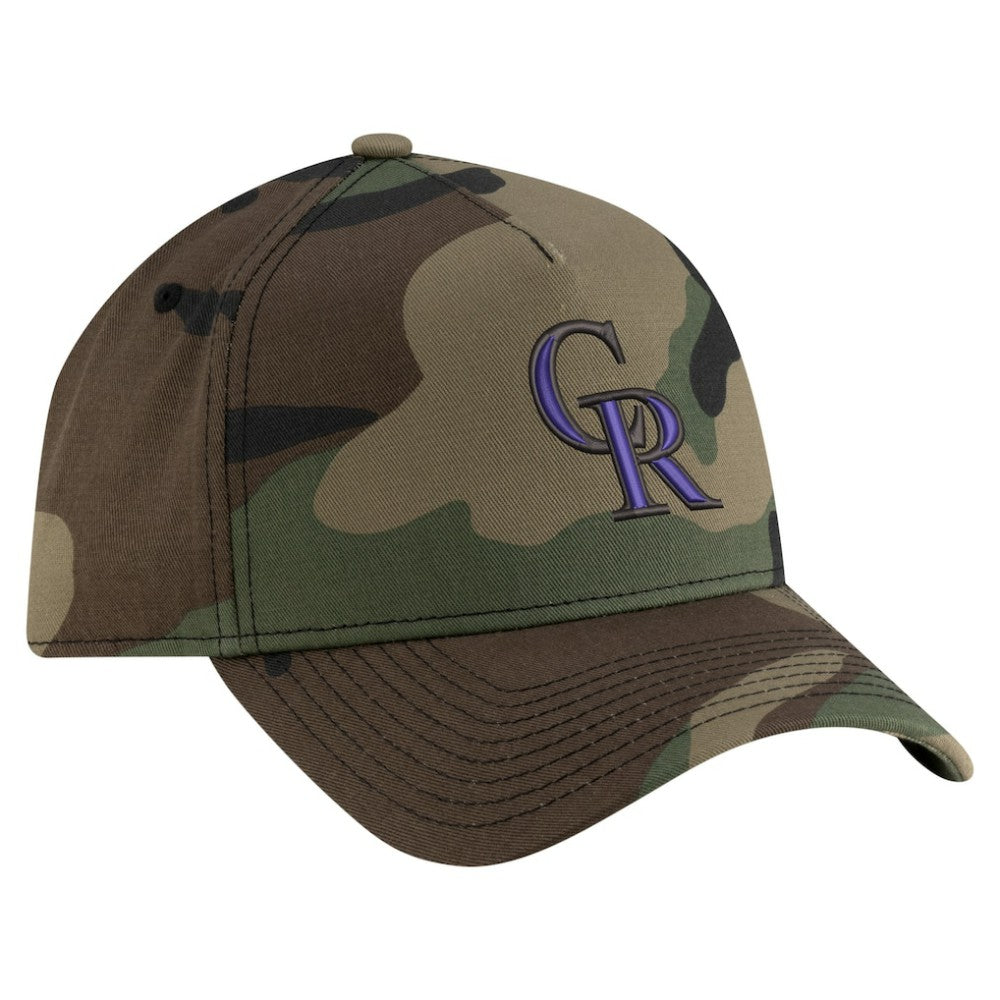 Colorado Rockies New Era Woodland Team Pop 9FORTY A-Frame Adjustable Hat - Camo Hats
