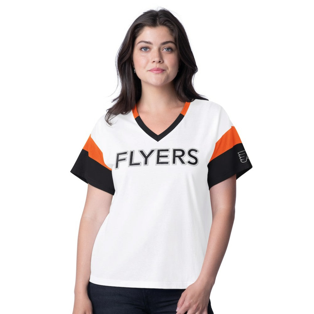 NHL Philadelphia Flyers G-III 4Her by Carl Banks Women's Rink Oversized Rhinestone V-Neck T-Shirt - White