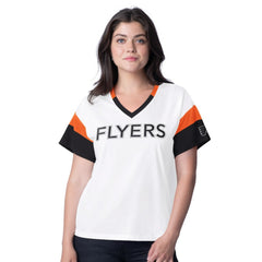 NHL Philadelphia Flyers G-III 4Her by Carl Banks Women's Rink Oversized Rhinestone V-Neck T-Shirt - White