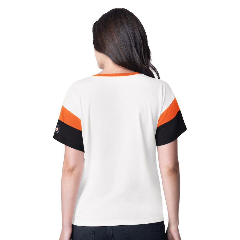 NHL Philadelphia Flyers G-III 4Her by Carl Banks Women's Rink Oversized Rhinestone V-Neck T-Shirt - White