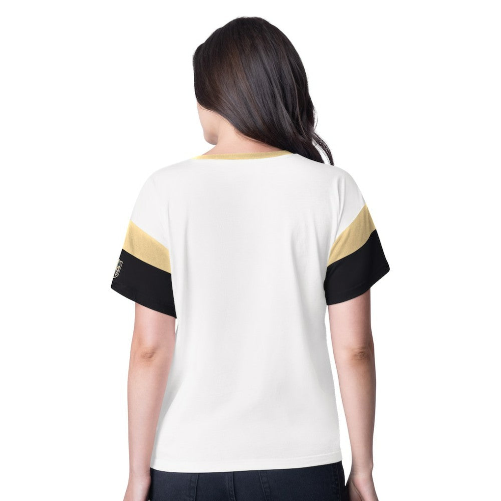NHL Vegas Golden Knights G-III 4Her by Carl Banks Women's Rink Oversized Rhinestone V-Neck T-Shirt - White
