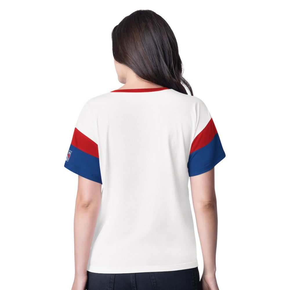 NHL New York Rangers G-III 4Her by Carl Banks Women's Rink Oversized Rhinestone V-Neck T-Shirt - White