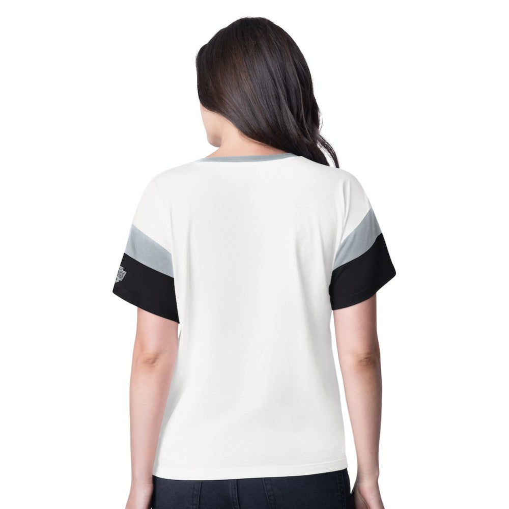 NHL Los Angeles Kings G-III 4Her by Carl Banks Women's Rink Oversized Rhinestone V-Neck T-Shirt - White