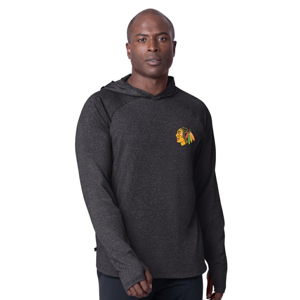 NHL Chicago Blackhawks MSX by Michael Strahan Fast Track Raglan Long Sleeve Hoodie T-Shirt - Black