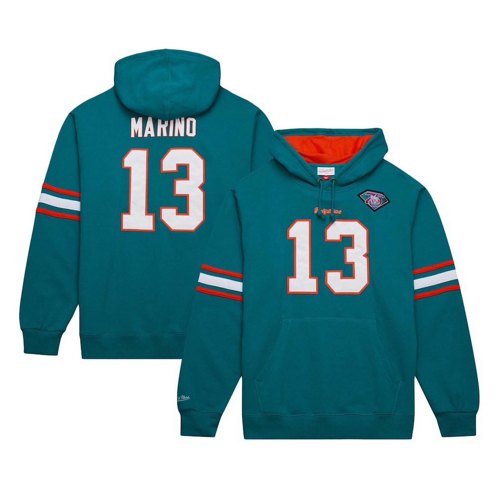 Dan Marino Miami Dolphins Retired Player Name & Number Pullover Hoodie Aqua