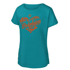 Miami Dolphins Girls Youth Script Heart Dolman T-Shirt Aqua