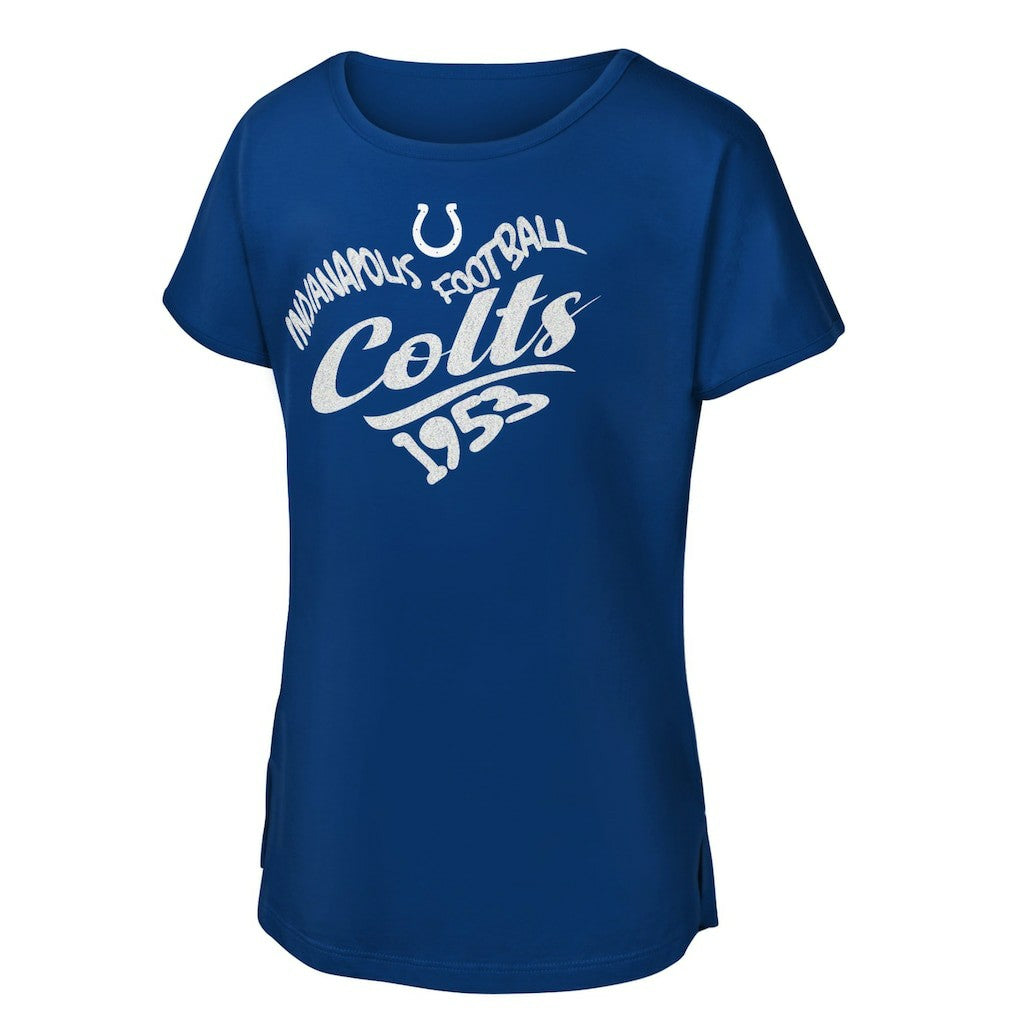 Indianapolis Colts Girls Youth Script Heart Dolman T-Shirt Royal