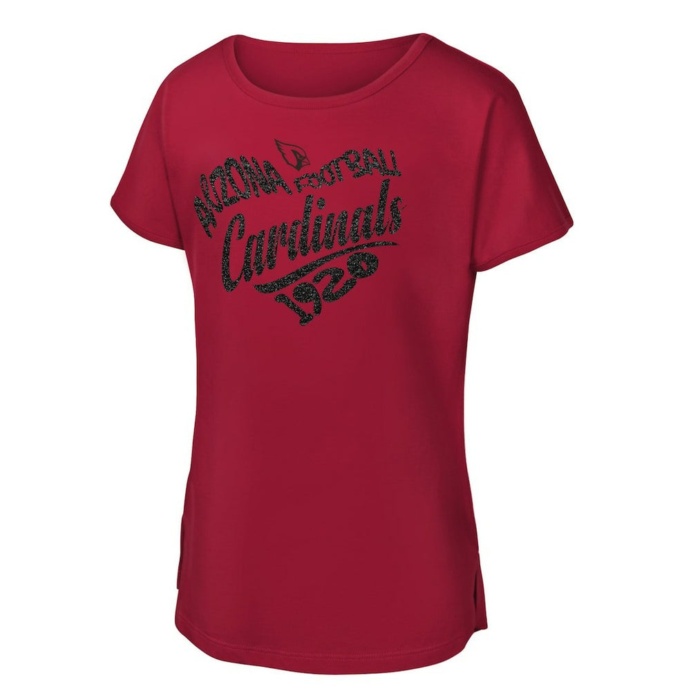 Arizona Cardinals Girls Youth Script Heart Dolman T-Shirt Cardinal