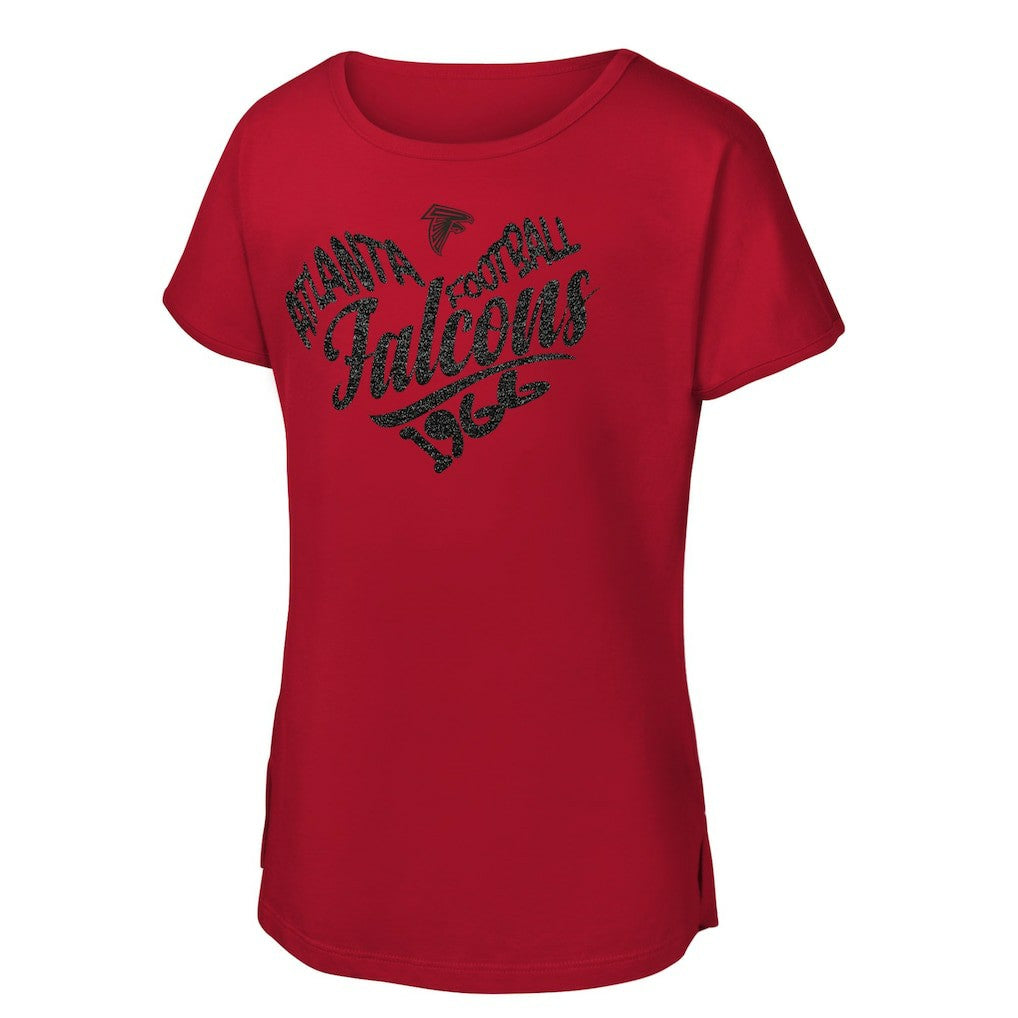 Atlanta Falcons Girls Youth Script Heart Dolman T-Shirt Red