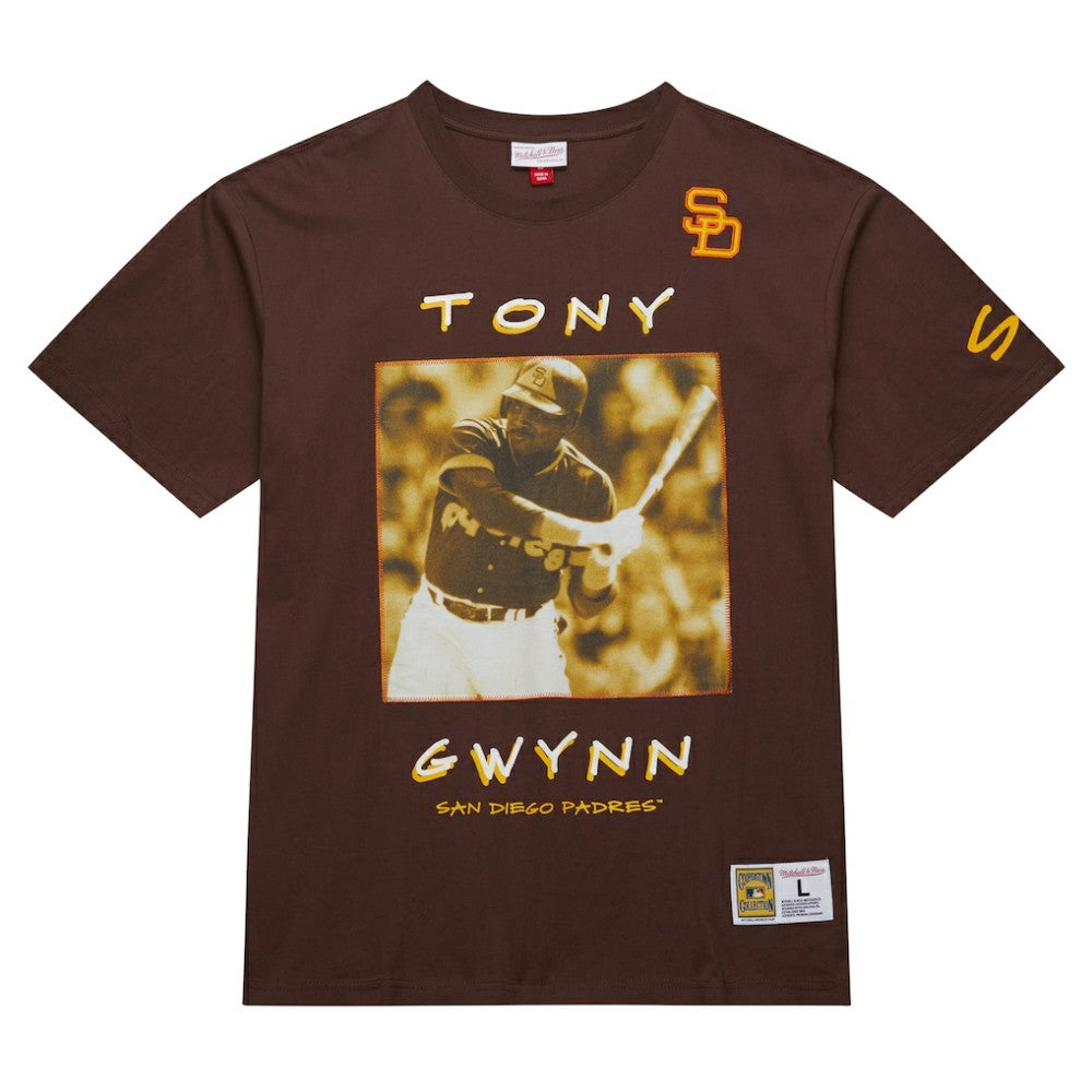Tony Gwynn San Diego Padres Mitchell & Ness Cooperstown Collection Heavyweight Premium Player Vintage Logo T-Shirt - Brown T-shirts
